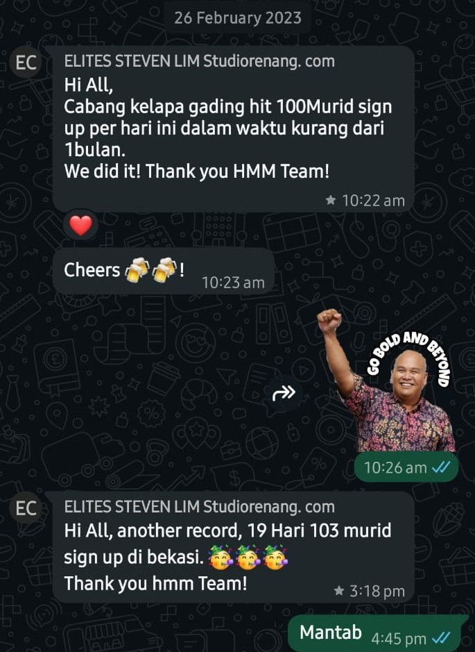 Steven Lim: Thank you HMM Team! Kelapa Gading 100 murid + Bekasi 103 murid